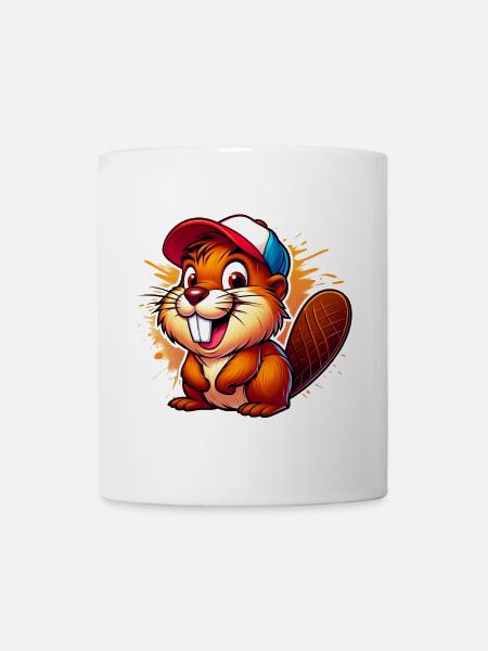 Biber mit Baseballkappe - Tasse - Weiß