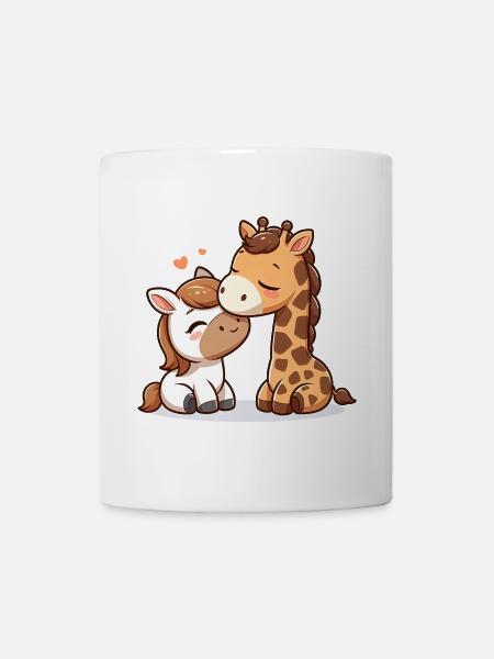 Câlin Cheval Et Girafe Amoureux - Mug blanc - blanc