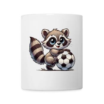 Cheerful raccoon playing with a soccer ball - Mug - white - Front