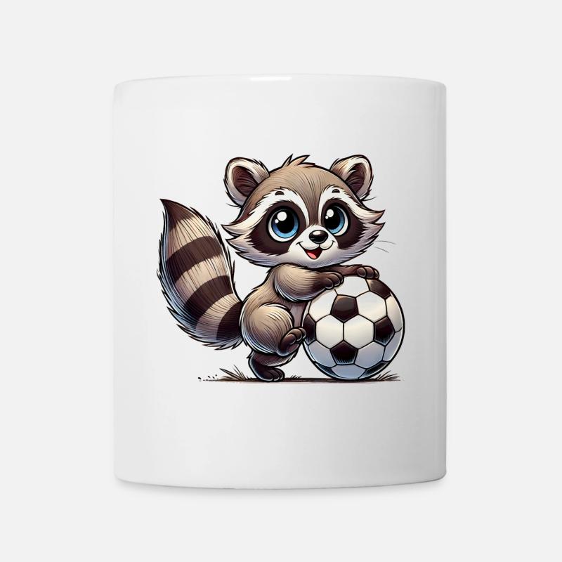 fröhlicher Waschbär, der mit einem Fußball spielt - Tasse - Weiß