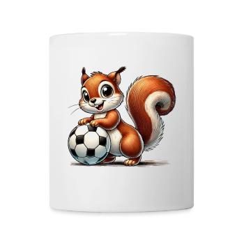 cheerful squirrel, playing football - Mug - white - Front