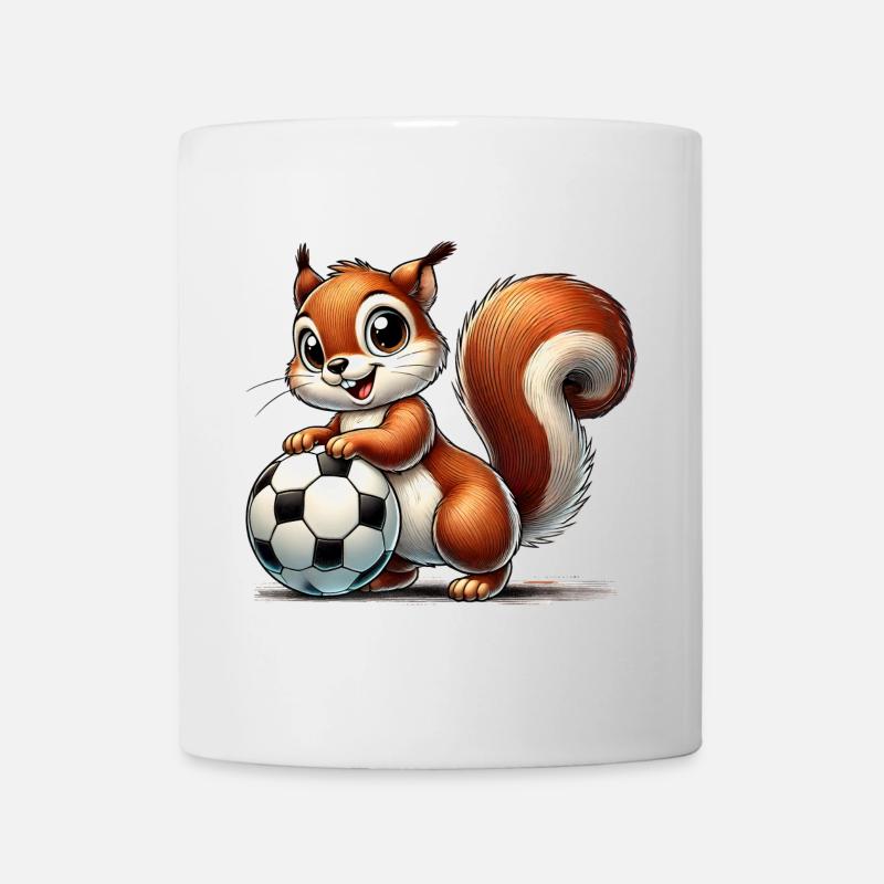 fröhliches Eichhörnchen, spielt Fußball - Tasse - Weiß