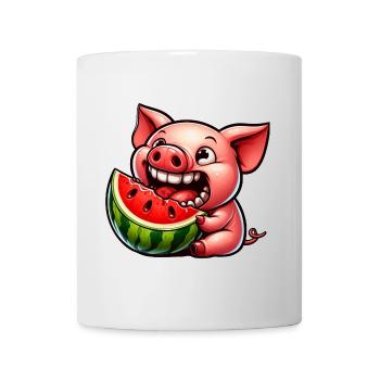 Sweet pig with watermelon grinning whimsical - Mug - white - Front