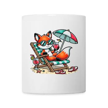 Cheerful cartoon fox on the beach on a lounger - Mug - white - Front