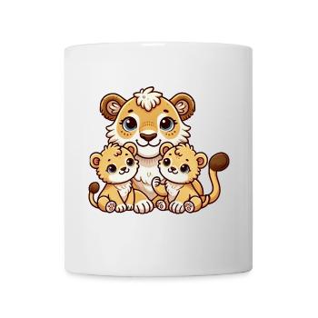 Mère lion aimante avec deux enfants mignons 2 - Mug blanc - blanc - Devant