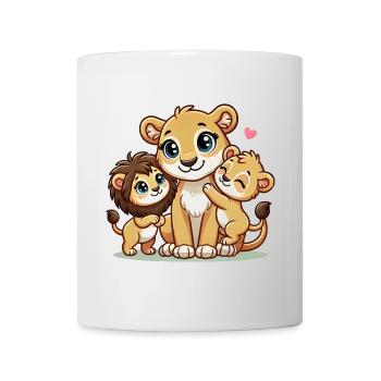 Loving Lion Mother With Two Cute Kids - Mug - white - Front