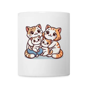 Cat Family Mother And Father With Two Children - Mug - white - Front