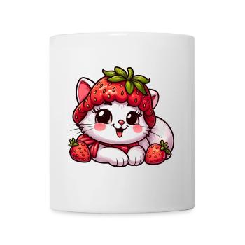 Süße Katze Erdbeere skurril Hut fruchtig Sommer - Tasse - Weiß - Vorne
