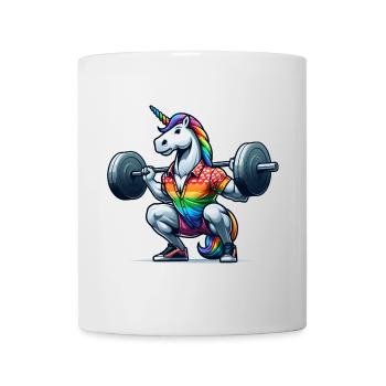 Licorne arc-en-ciel cool accroupie dans la salle de sport - Mug blanc - blanc - Devant
