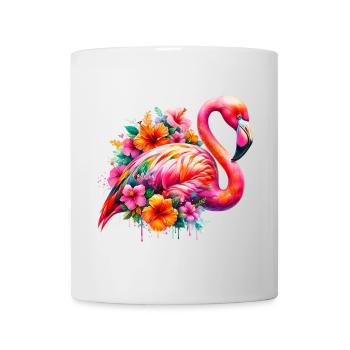 Flamingo decorated with hibiscus flowers - Mug - white - Front