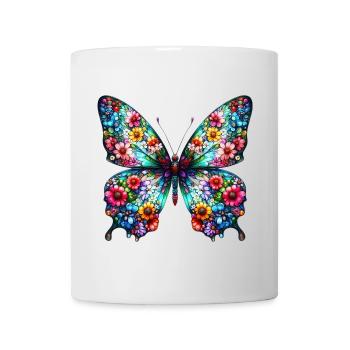 Papillon décoré de fleurs - Mug blanc - blanc - Devant
