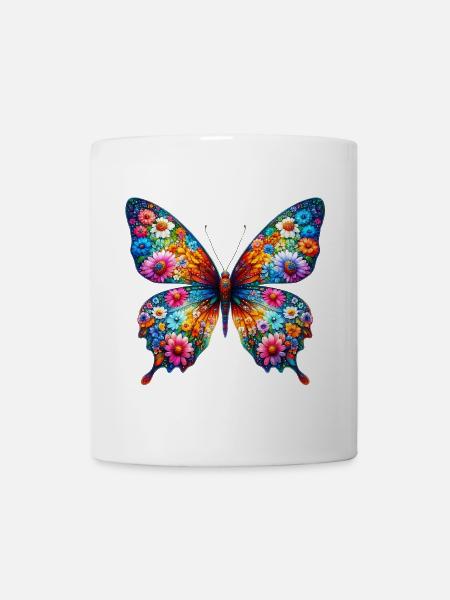 Schmetterling mit Blumen verziert - Tasse - Weiß