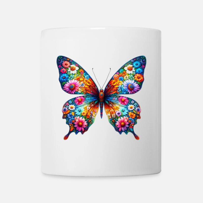 Schmetterling mit Blumen verziert - Tasse - Weiß