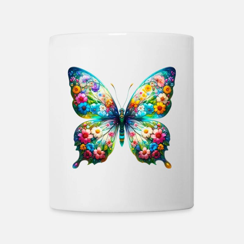Schmetterling mit Blumen verziert - Tasse - Weiß