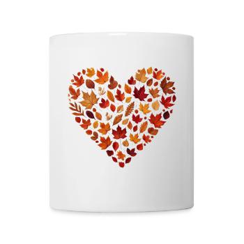 herbstliches Herz, gestaltet aus buntem Herbstlaub - Tasse - Weiß - Vorne