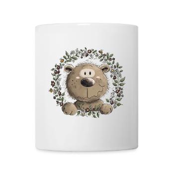 Drolliger Brauner Bär Blätterkranz Wildtier Comic - Tasse - Weiß - Vorne