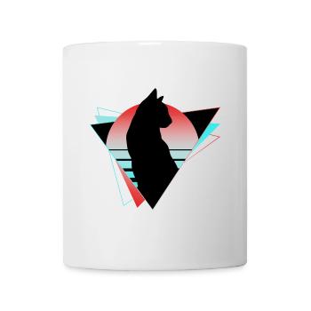 Katze Neon Geometrisch Silhouette Umriss Bunt - Tasse - Weiß - Vorne