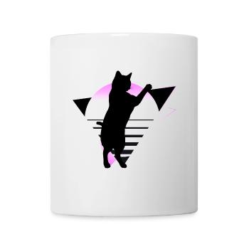 Katze Neon Geometrisch Silhouette Umriss Bunt - Tasse - Weiß - Vorne
