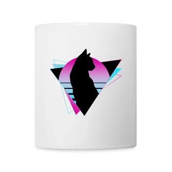 Katze Neon Geometrisch Silhouette Umriss Bunt - Tasse - Weiß - Vorne