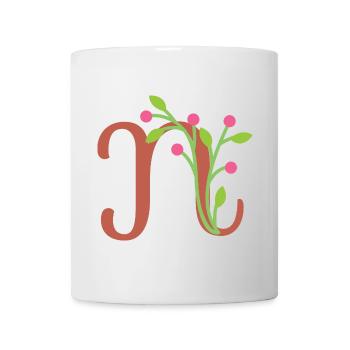 Eleganter Buchstabe 'N' mit Blumen - Tasse - Weiß - Vorne