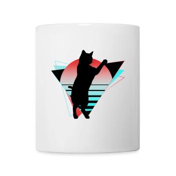 Katze Neon Geometrisch Silhouette Umriss Bunt - Tasse - Weiß - Vorne