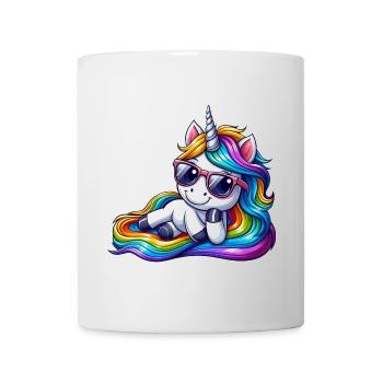 Cool unicorn rainbow riding waves relaxing - Mug - white - Front