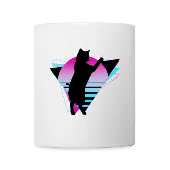 Katze Neon Geometrisch Silhouette Umriss Bunt - Tasse - Weiß - Vorne