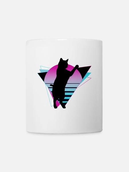 Katze Neon Geometrisch Silhouette Umriss Bunt - Tasse - Weiß
