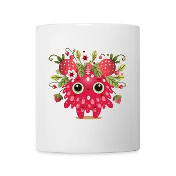 Cute Raspberry Monster with Fruits & Leaves - Mug - white - Front