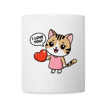Je t’aime - Chat de dessin animé kawaii - Mug blanc - blanc - Devant