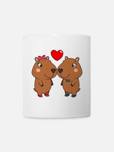 Duo of cute animals with heart - Mug - white