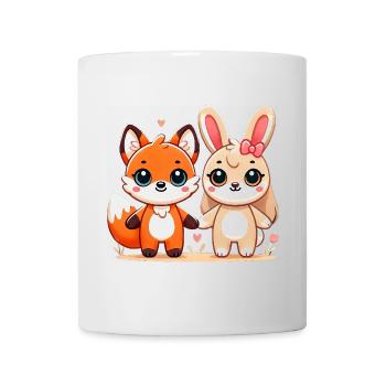 Fox And Rabbit Friends Holding Hands - Tasse - Weiß - Vorne
