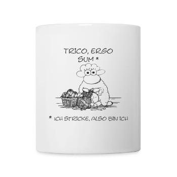 Trico ergo sum - Schaf-Motiv für Handarbeitsfans - Tasse - Weiß - Vorne