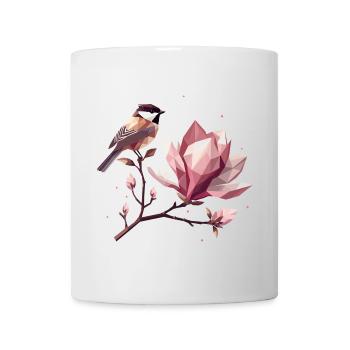 Oiseau sur branche de magnolia – Composition harmonique - Mug blanc - blanc - Devant