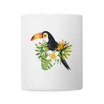 Toucan with Tropical Flowers - Exotic Bird Design - Mug - white - Front