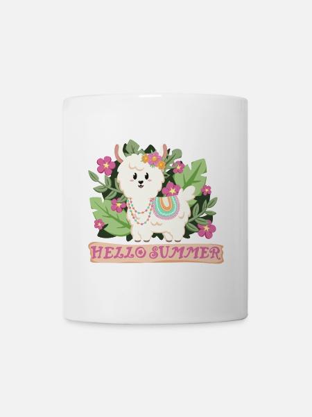 Hello summer Lama Alpaka in Sommerstimmung - Tasse - Weiß