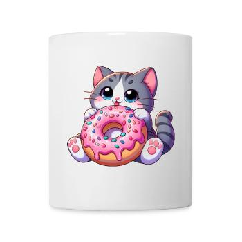 Süße Katze mit Donut Nachtisch Naschen Leckereien - Tasse - Weiß - Vorne