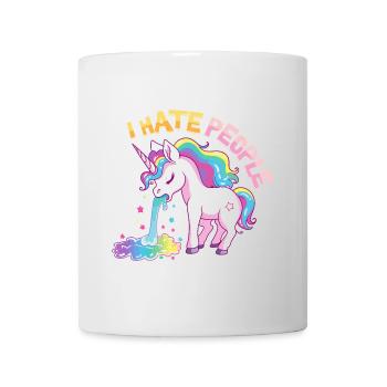 I Hate People Einhorn Kotzt Regenbogen Lustig - Tasse - Weiß - Vorne