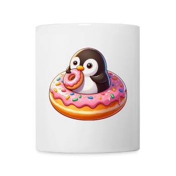 Pingouin mignon avec beignet dessin animé drôle - Mug blanc - blanc - Devant