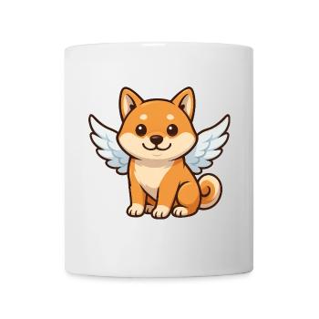 Süßer Shiba Inu Engel Cartoon Hund Zufriedenheit - Tasse - Weiß - Vorne