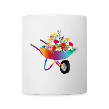 Bunte Schubkarre mit Blumenpracht - Tasse - Weiß - Vorne