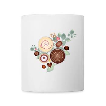 Edles Pralinen Motiv zwischen zartem Blattwerk - Tasse - Weiß - Vorne
