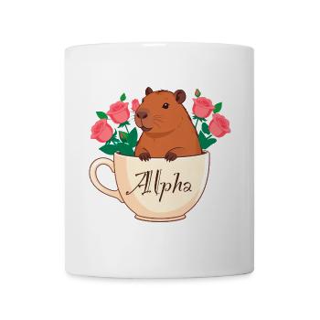 capybara, sitzt in einer tasse, kaffee,alpha,rosen - Tasse - Weiß - Vorne