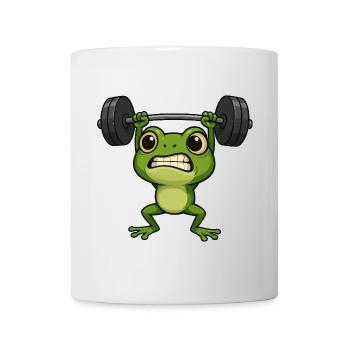 Cartoon Frog with Dumbbell Weightlifter Strong - Mug - white - Front