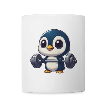 Cute Penguin Cartoon Weightlifter Fitness Workout - Mug - white - Front
