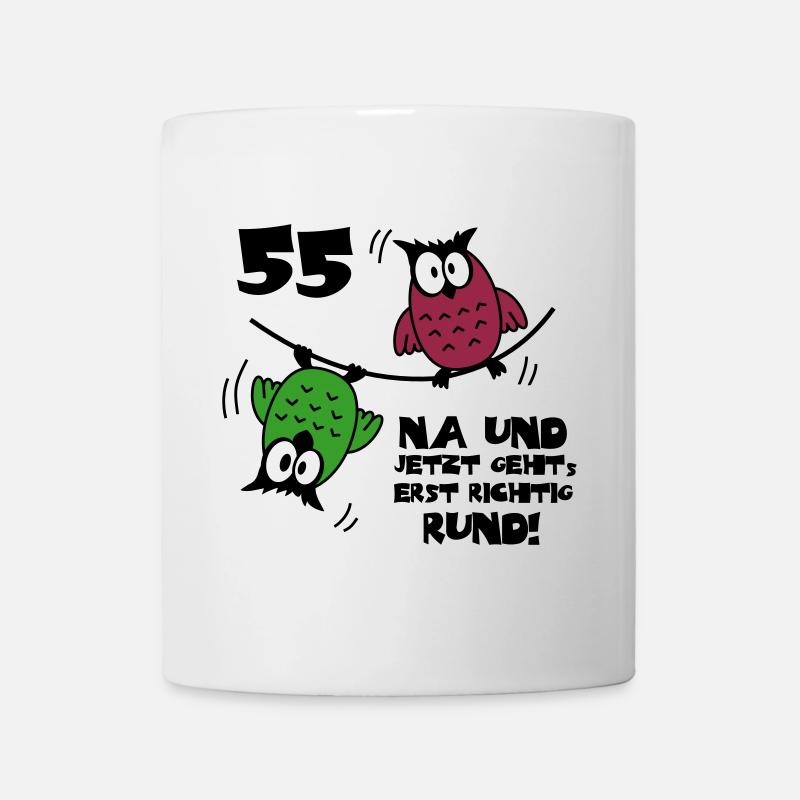 55. Geburtstag - Eulen "na und" - Tasse - Weiß