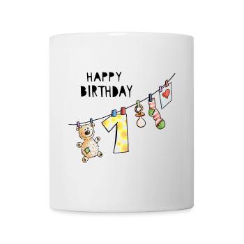 Joyeux anniversaire - premier anniversaire - bébé - doux - Mug blanc - blanc - Devant