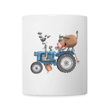 Ulkiger Stier auf Traktor - Tasse - Weiß - Vorne