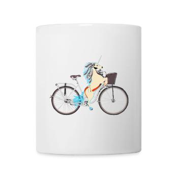 Einhorn auf Fahrrad - Tasse - Weiß - Vorne