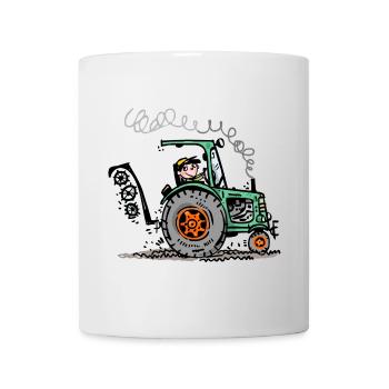 Grüner Traktor Cartoon - Tasse - Weiß - Vorne